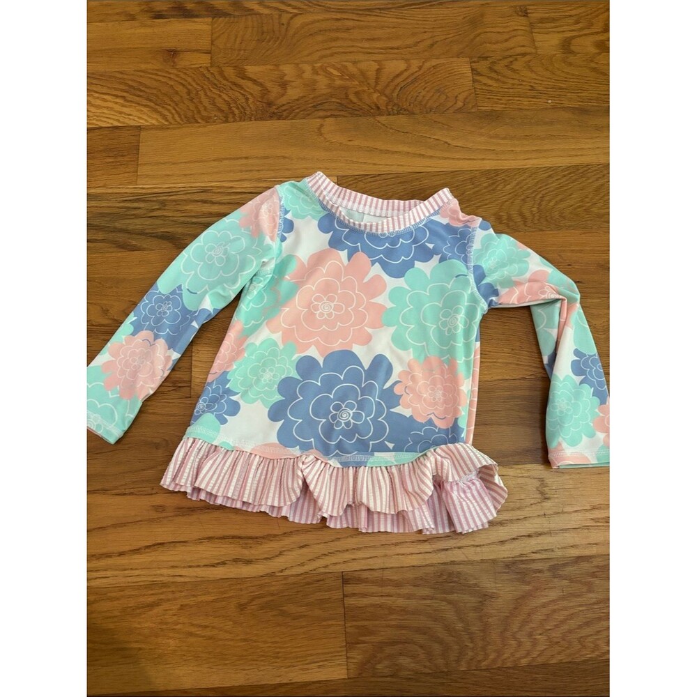 Ruffle Butts Girls Floral Crew Neck Multicolor Rash Guard Top size 2T